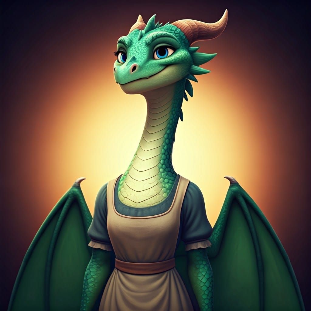 Loving Dragon Lady in Vibrant Dress and Wings