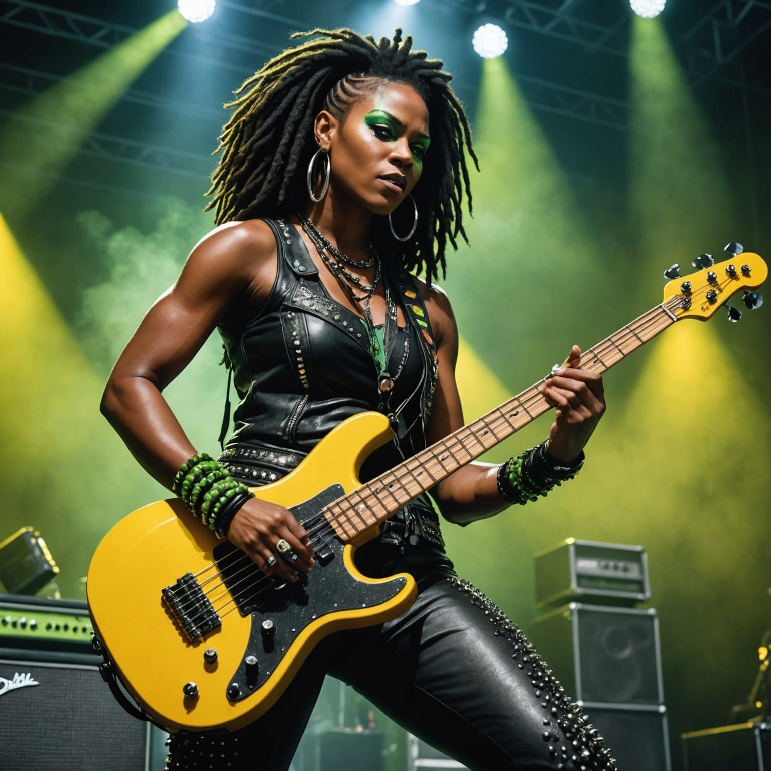 Fierce Rock Star on Stage in Synthwave Style