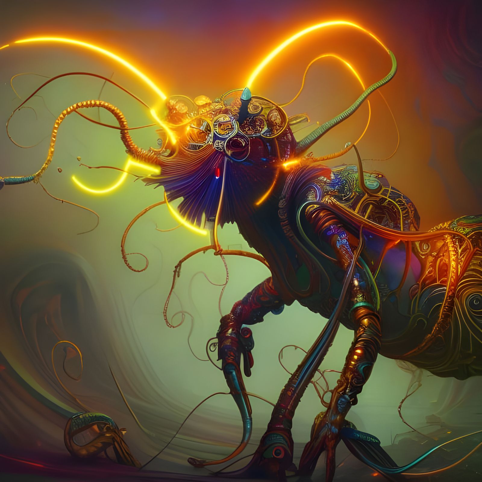 Electric Bug Fantasy Illustration with Magic Swirls