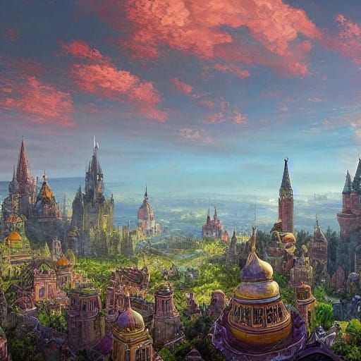 Medieval Ukrainian Cityscape in Golden Hour