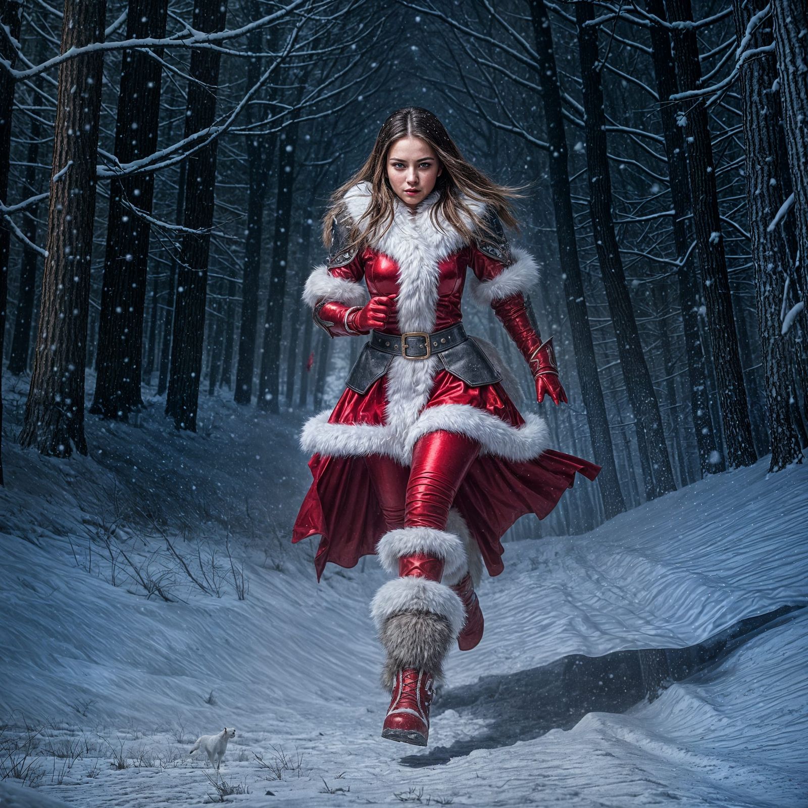 Glamorous Adventurer Charges Through Snowy Forest