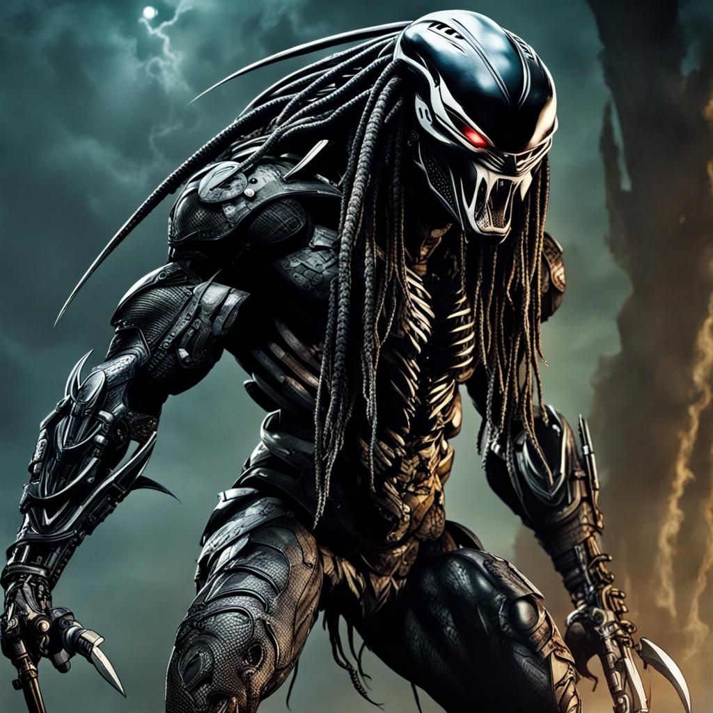 The Predator from the Predator movies crossed with a Venom symbiote, concept 4