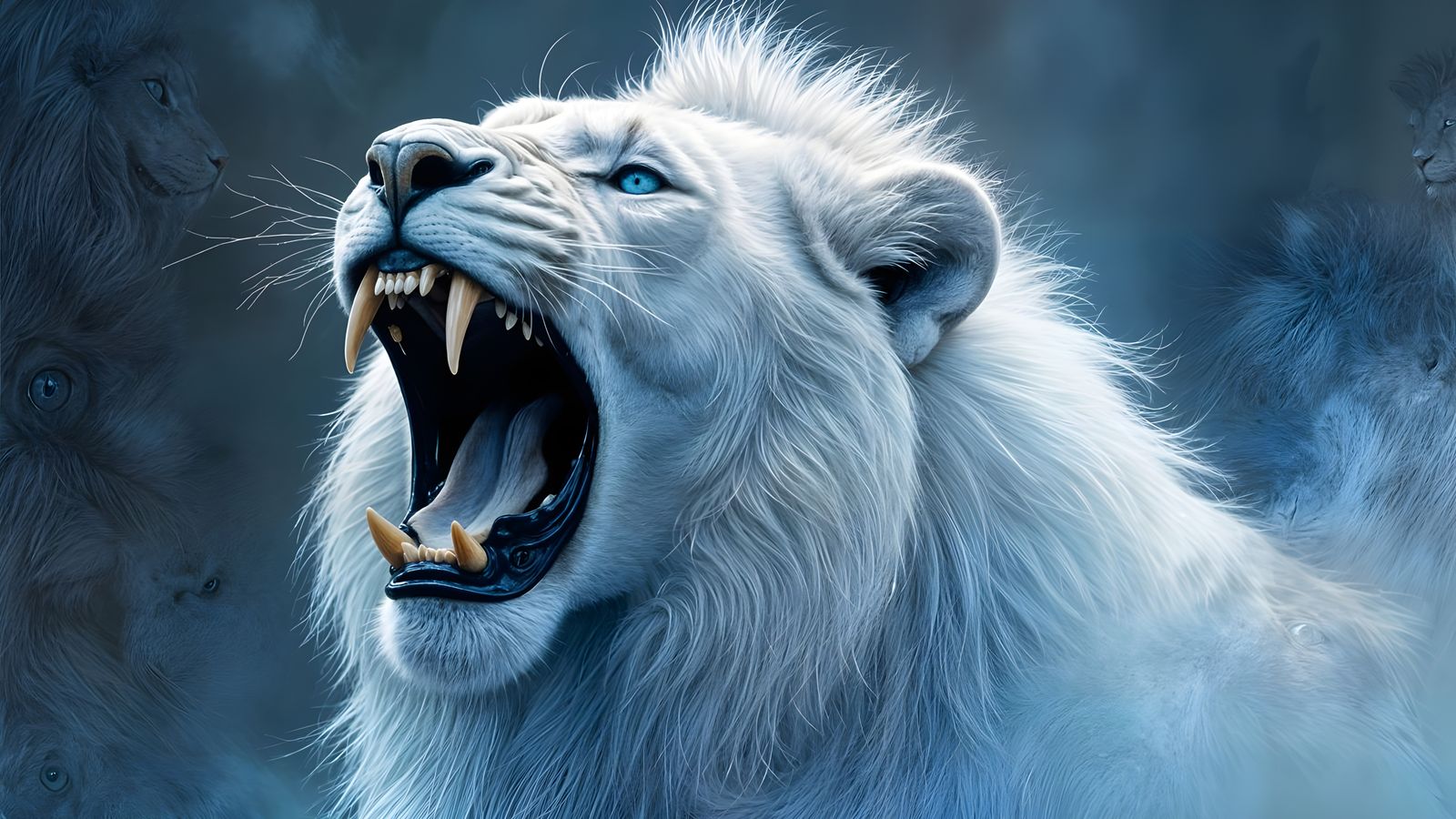 Majestic White Lion in Hyperrealistic Palette Knife Techniqu...