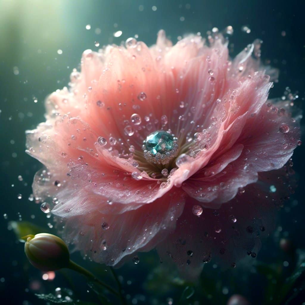 Whimsical Pastel Fantasy Flower in a Misty Cloud