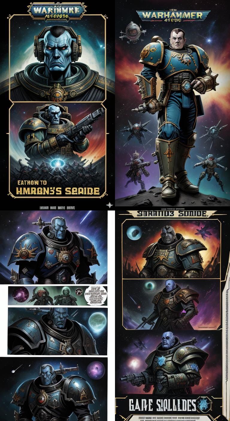 Warhammer 40k,Space soldiers, Gothic aesthetic, retro sci-fi, By comic artist Style,Emperor's guard , Detailed and expre...