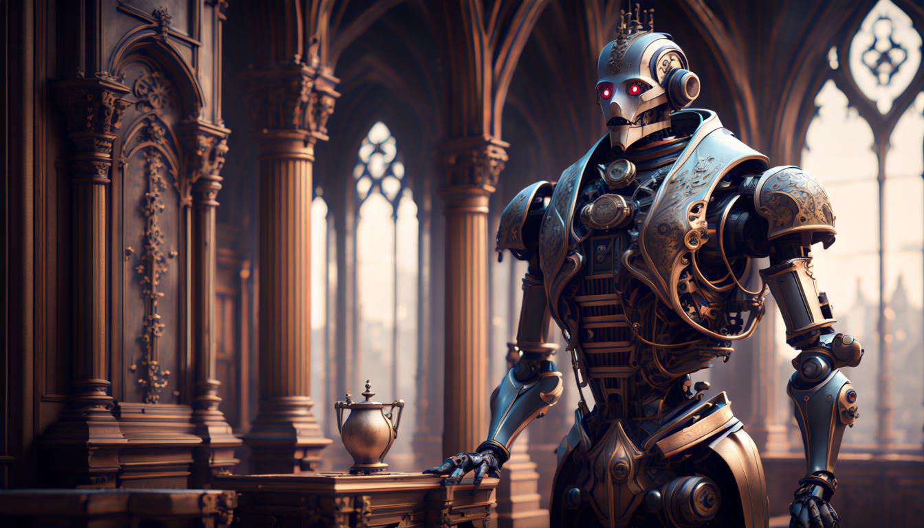 Robot Butler in Gothic Mansion: Fantasy Concept Art