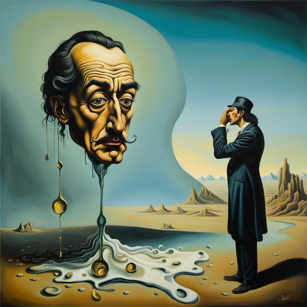 Desperate Employee Begs for Salary: Surrealist Oil Painting