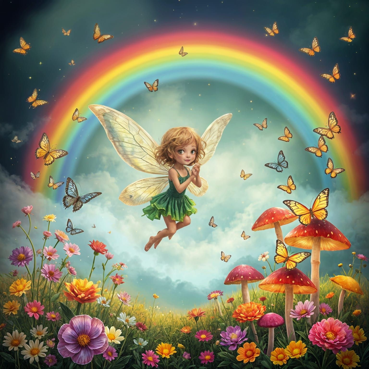 Fantasy Scene with Rainbows, Butterflies and Fairies