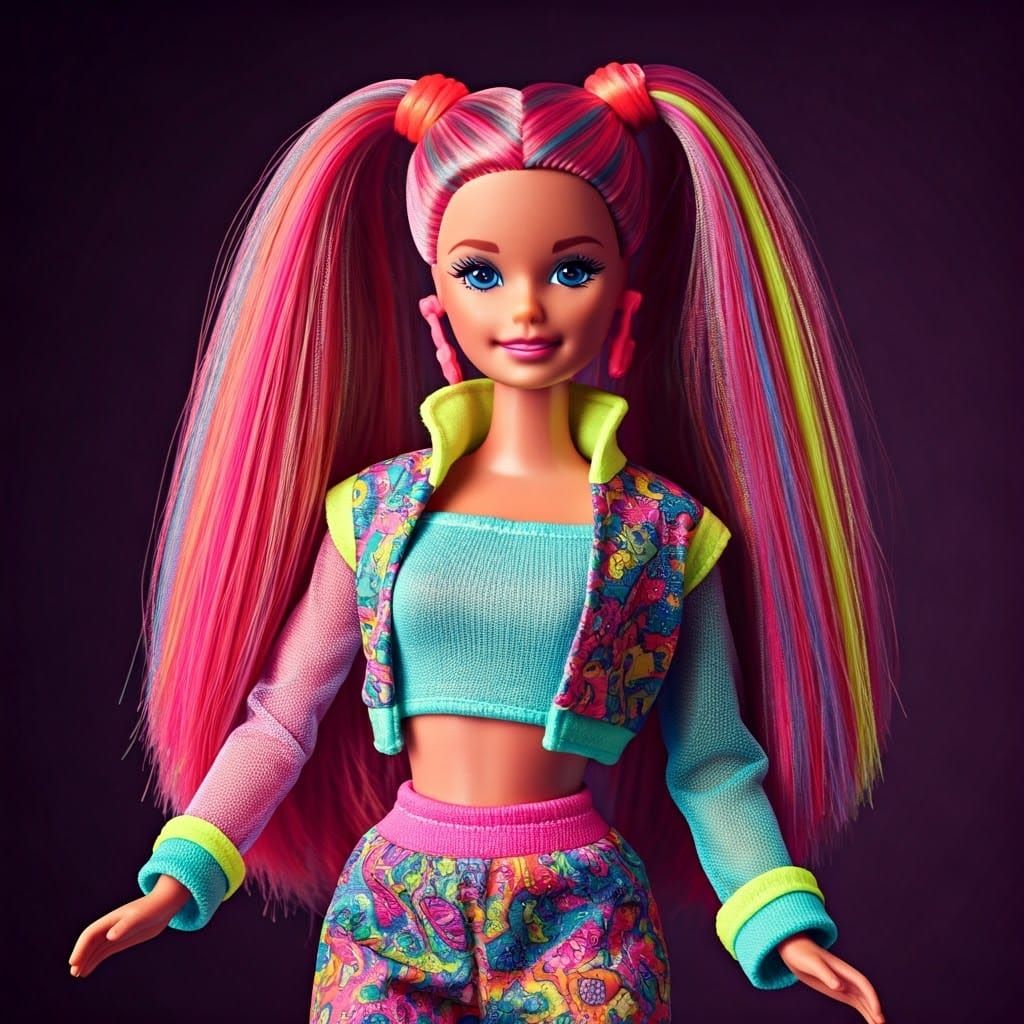 Vibrant 90s-Inspired Barbie in Neon Lisa Frank Outfit