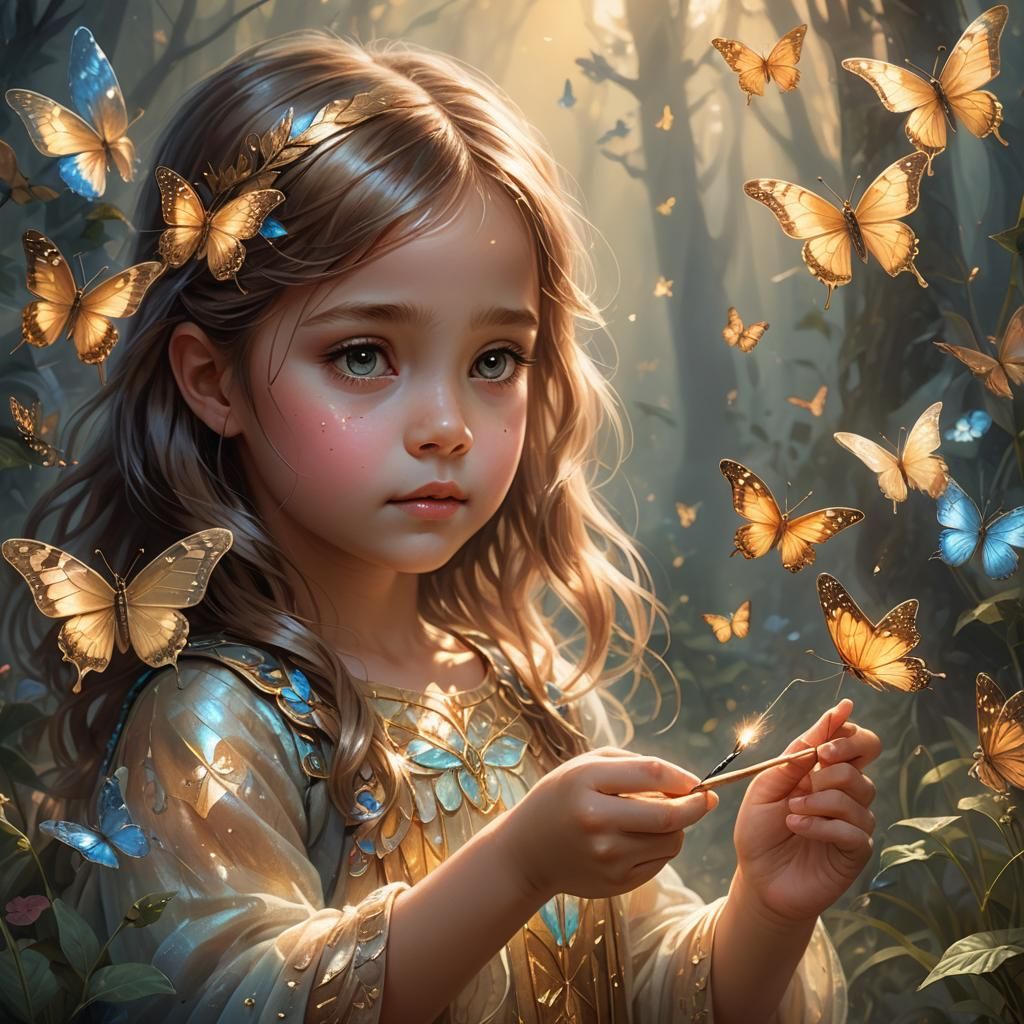 Girl Paints Butterfly Wings in Whimsical Fantasy Art