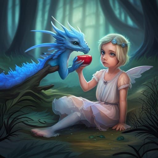 Fairy Feeding Dragon in Pop Surrealism Style