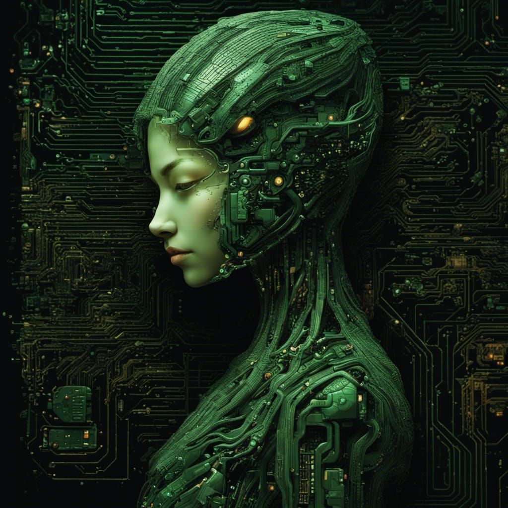 Green Computer Code Pixel Wolf Digital Artwork