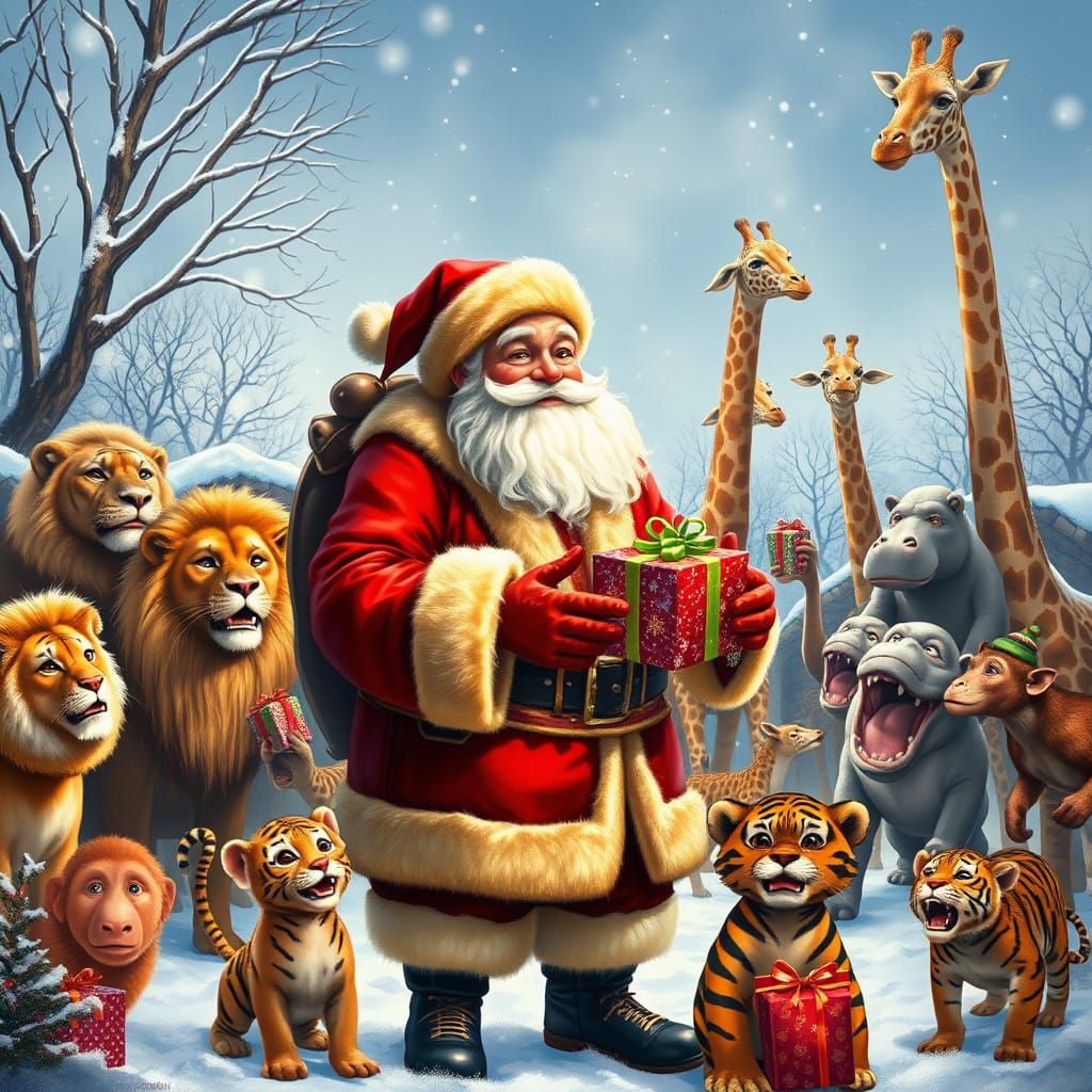 Santa Claus Surprises Zoo Animals with Joyful Gift-Giving Sc...