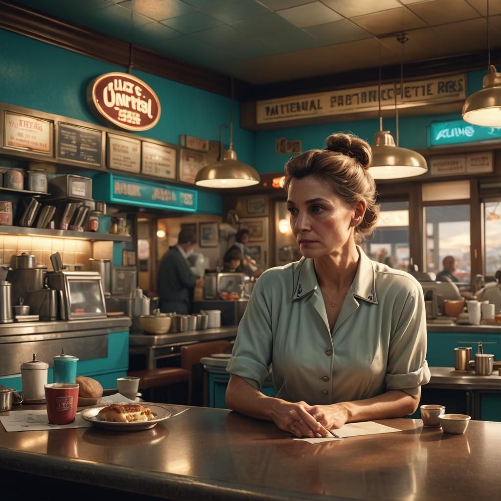 Nostalgic Diner: Alice Sutter in Matte Painting Style