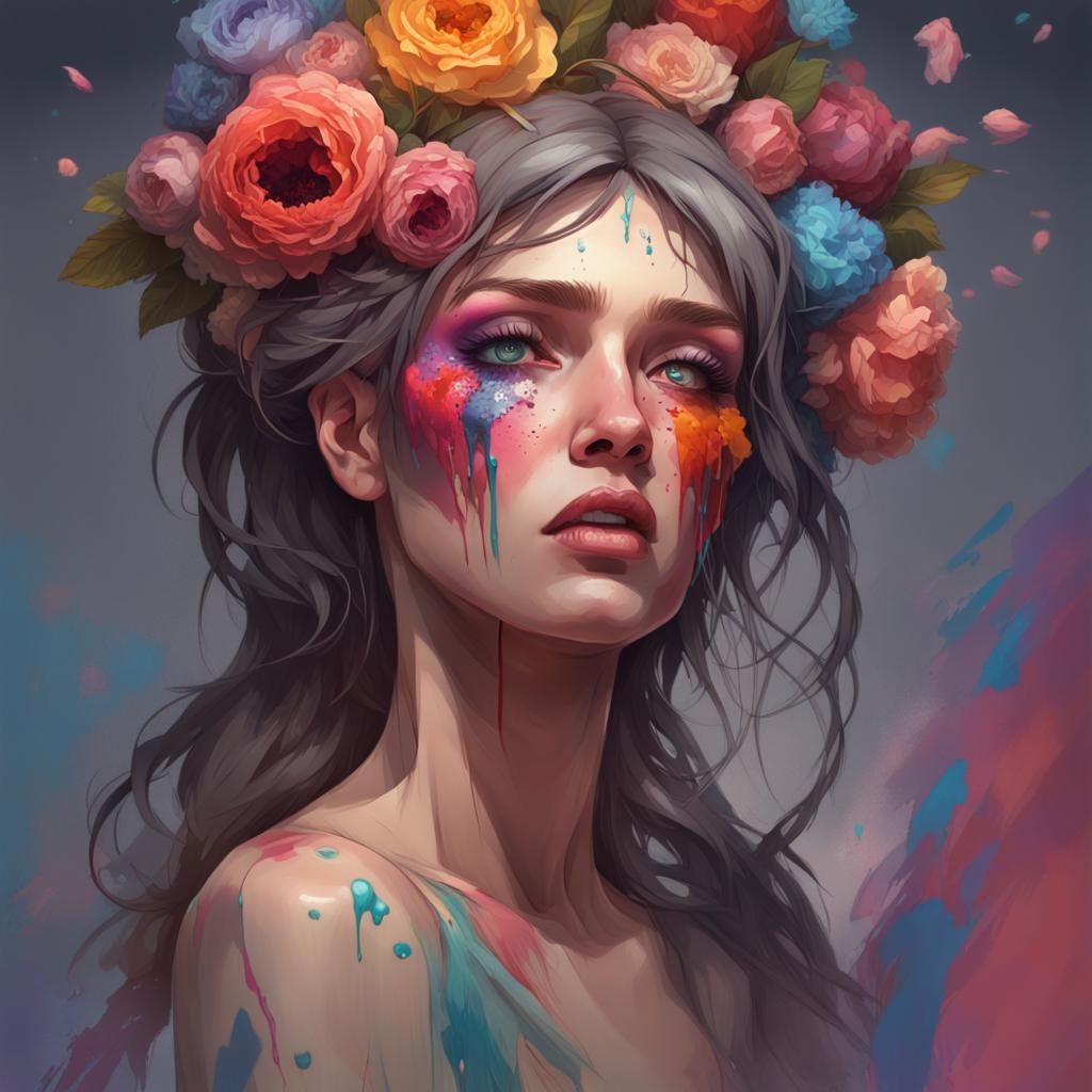 Sad Girl with Ruined Makeup: Hyperdetailed Portrait