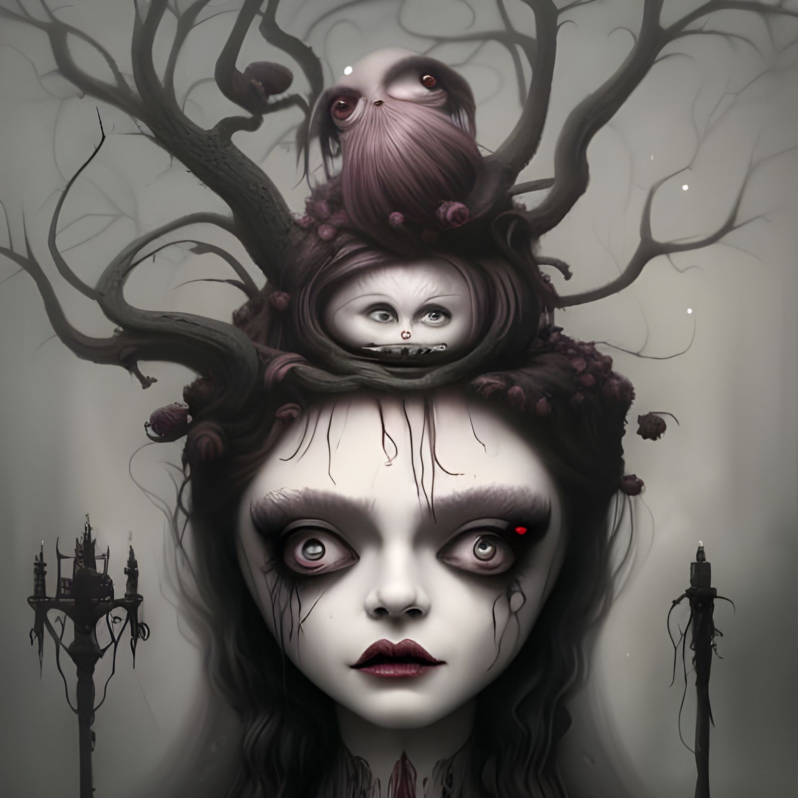 Eerie Wednesday Addams Portrait in Gothic Horror Style
