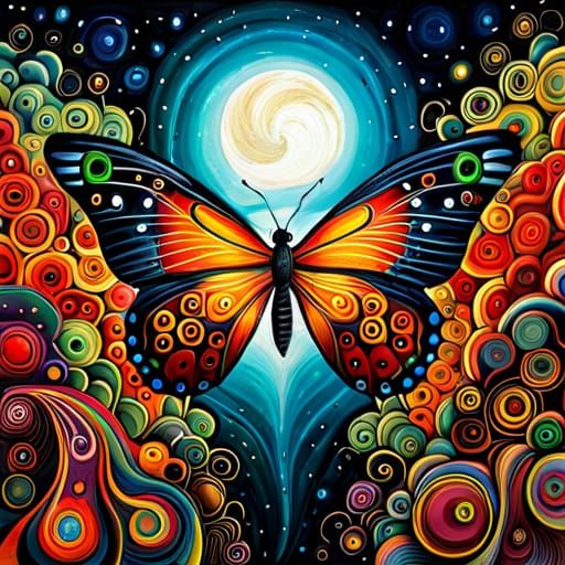 Grand Butterfly Painting in Mixed Media Style