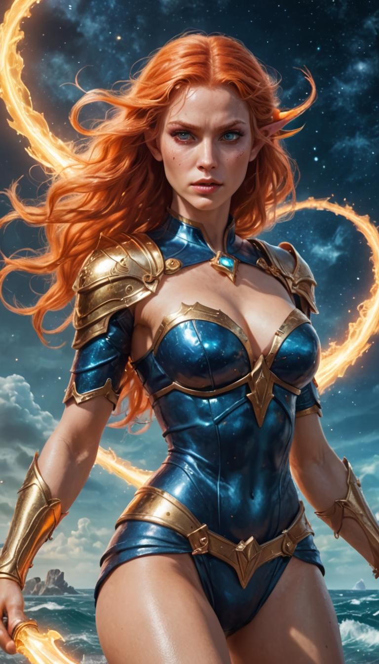 Elf Gladiatrix Battles on Cosmic Shores