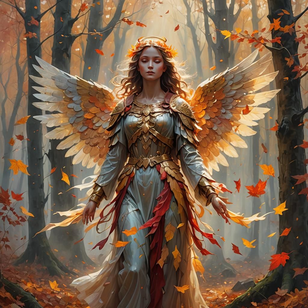 Angel in Autumn Forest: Digital Concept Art