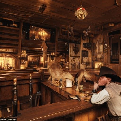 Cowboy in Saloon: Epic Cinematic Digital Painting