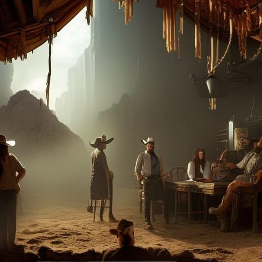 Cowboy in Saloon: Detailed Digital Matte Painting