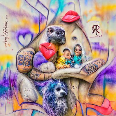 Connected Raccoon Family: Maximalist Watercolor Art