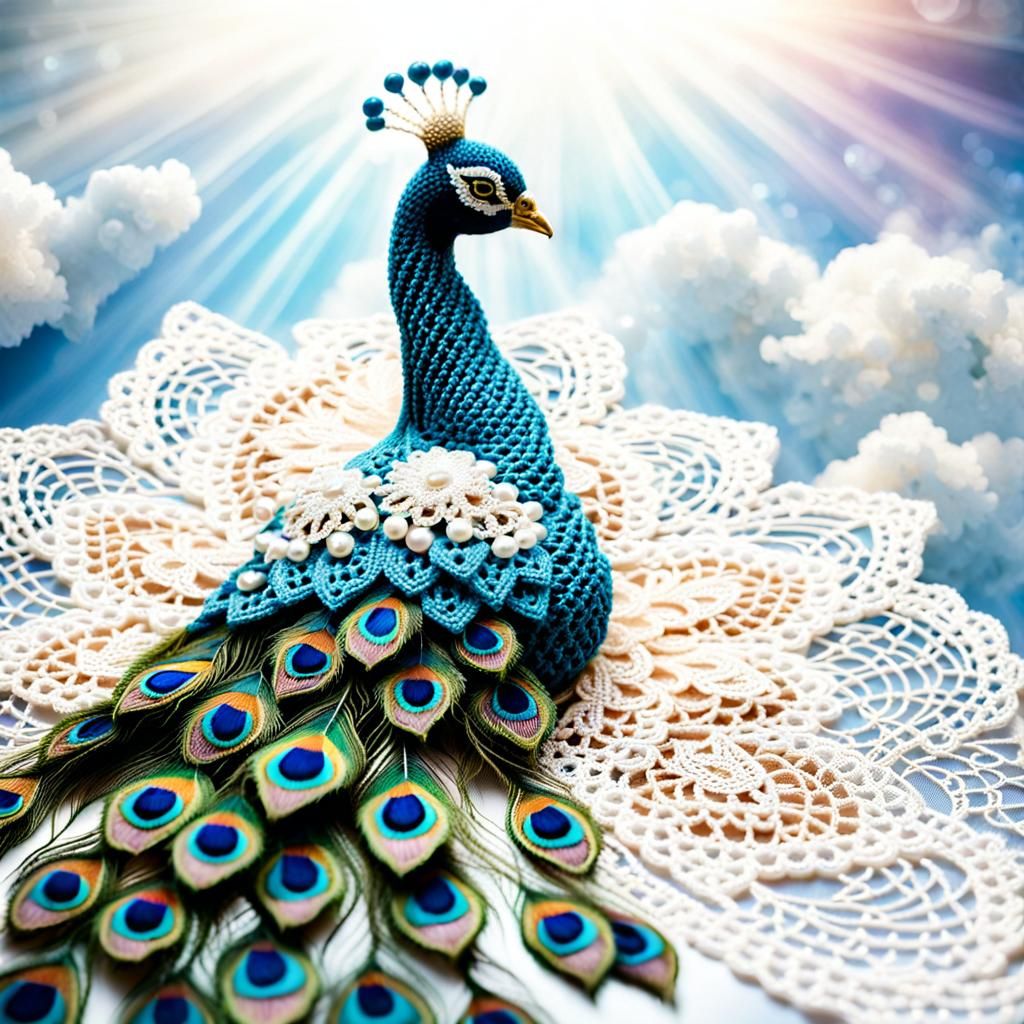 Luxurious Crochet Peacock Wedding Dress in Abstract Art