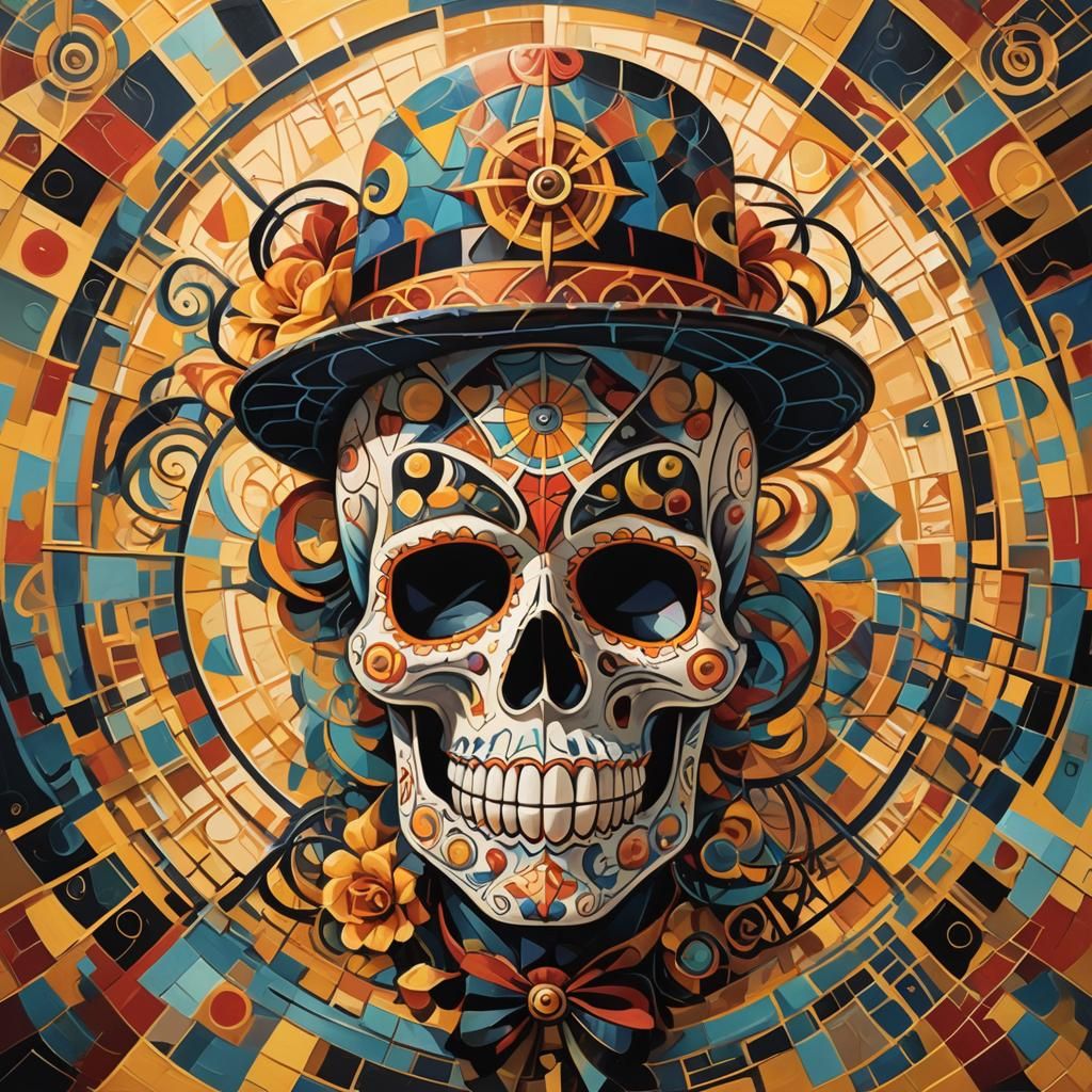 Sugar Skull in Cubist Geometric Art Deco Style