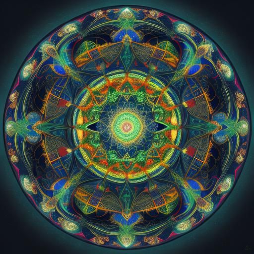 Monk in Prayer Surrounded by Psychedelic Mandalas