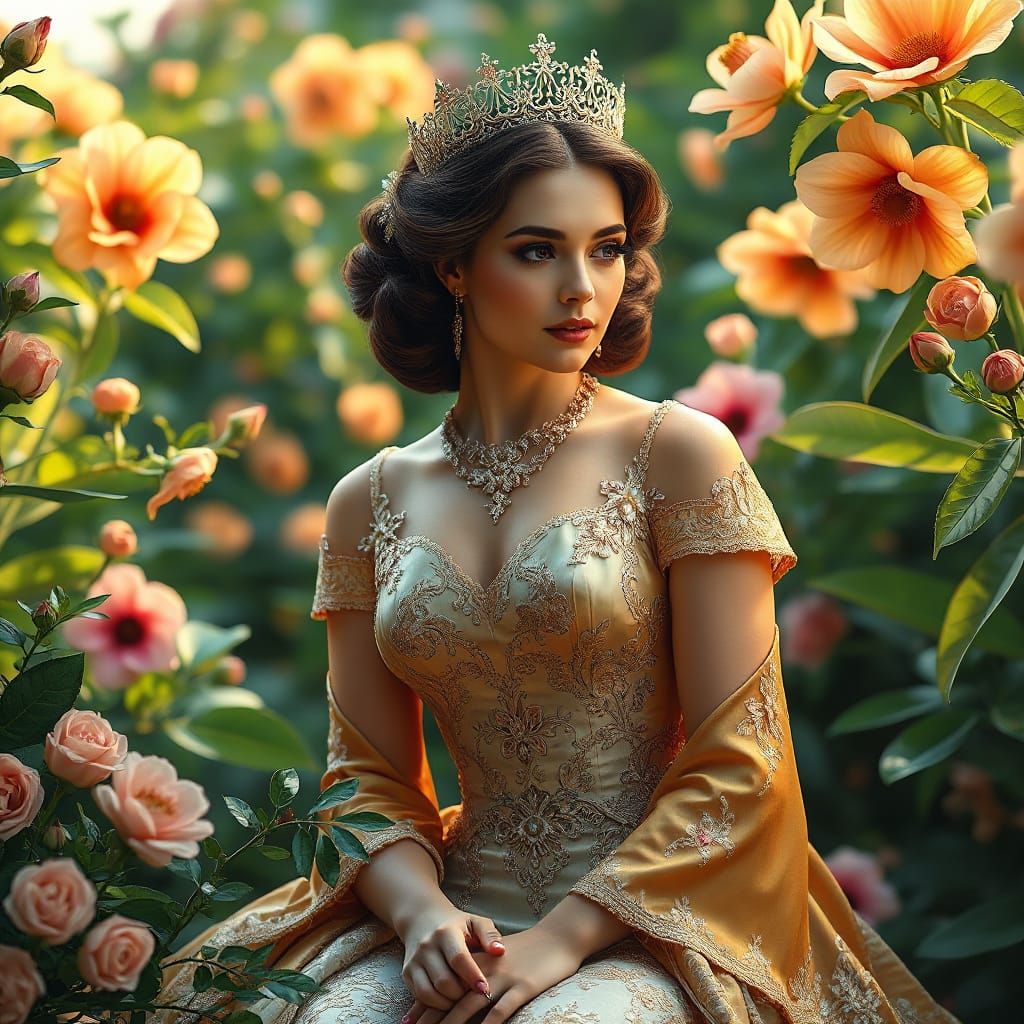 Regal Princess in Opulent Art Deco Garden