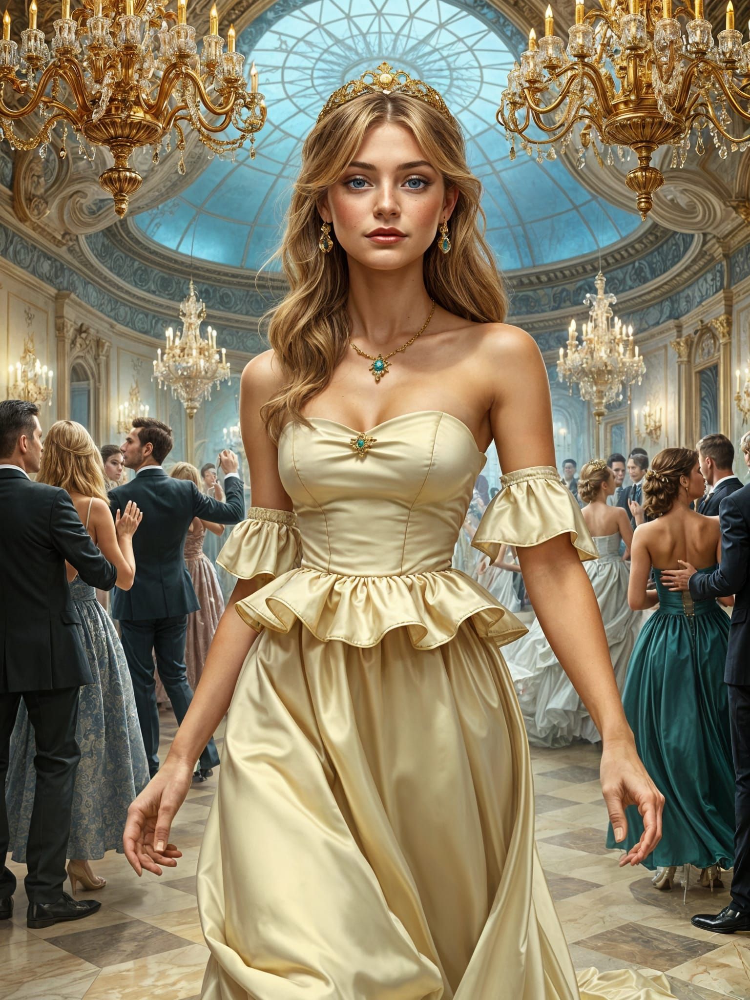 Regal Princess in a Whimsical Ballroom