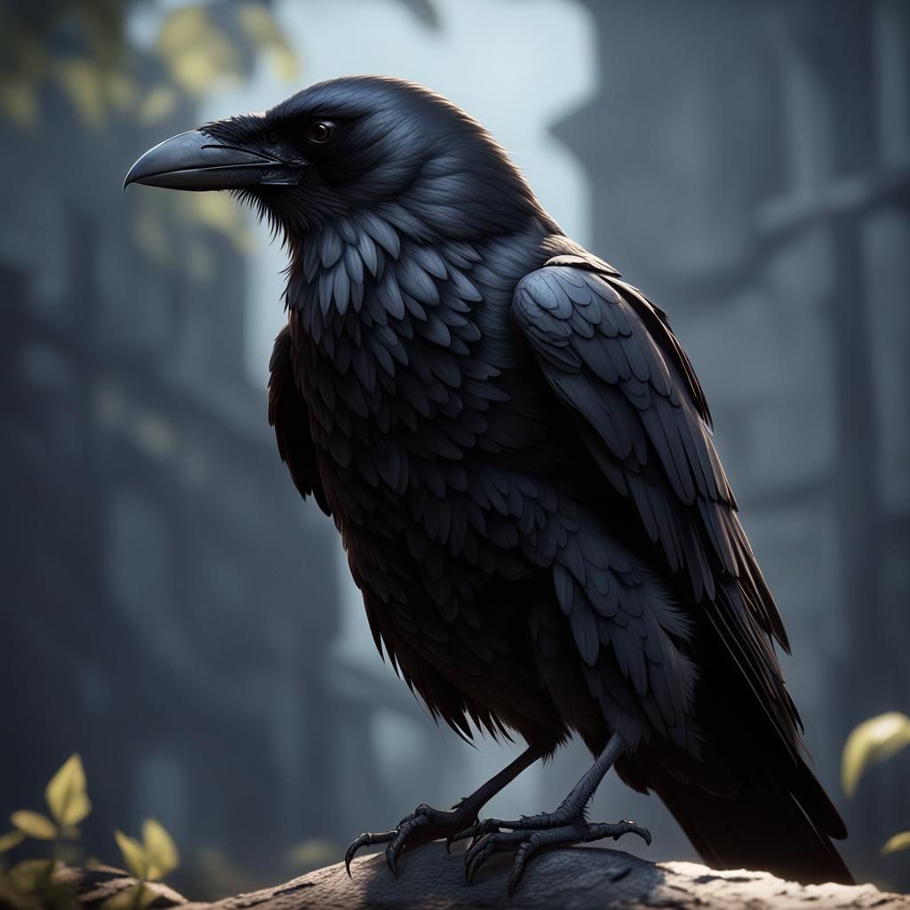 Crow Dissolving into Dust: 3D Rendered Art