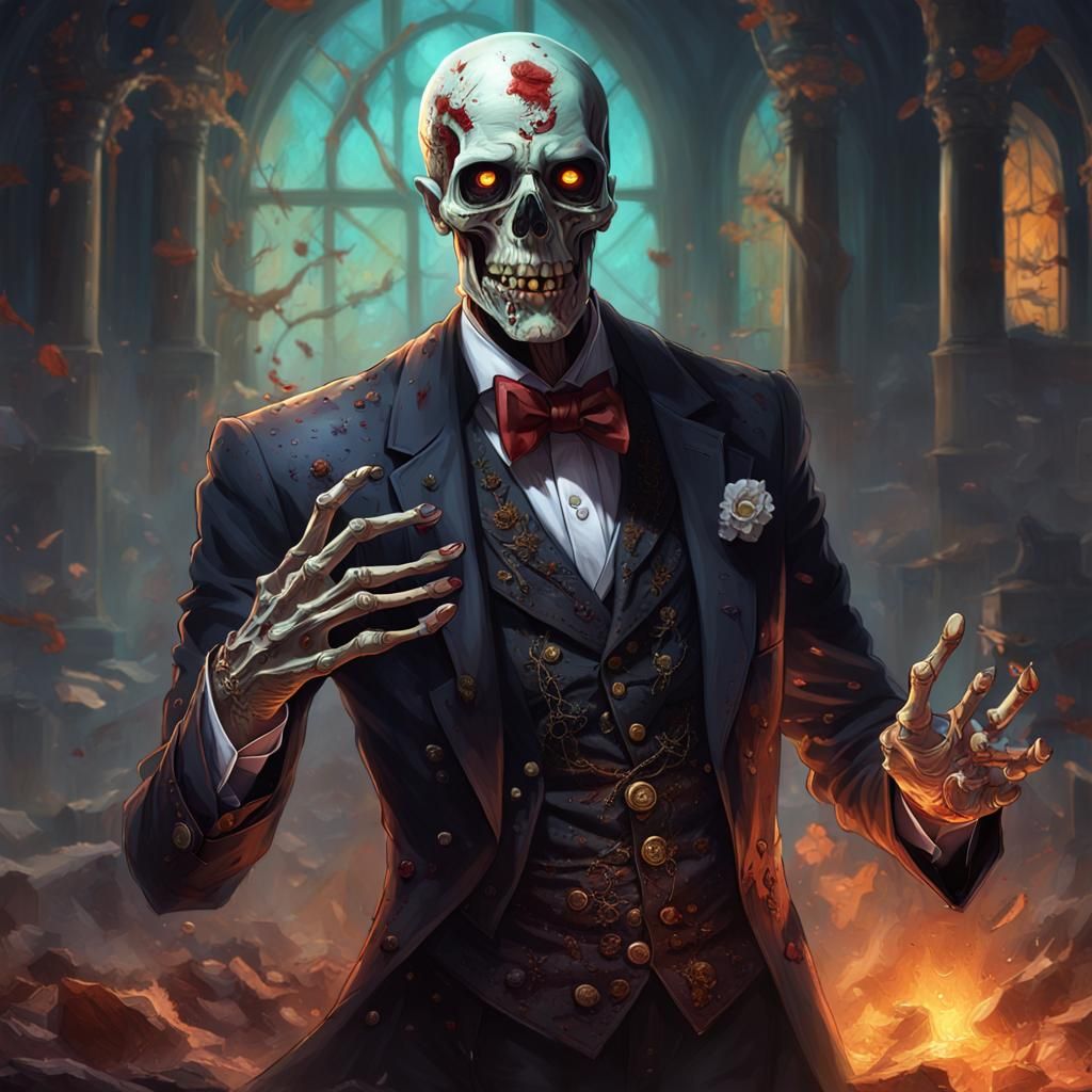 Zombie Skeleton Butler in Dark Fantasy Style