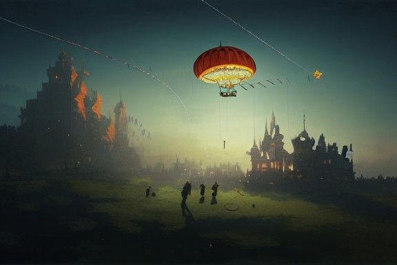 Steampunk Castle with Blimps and Kites