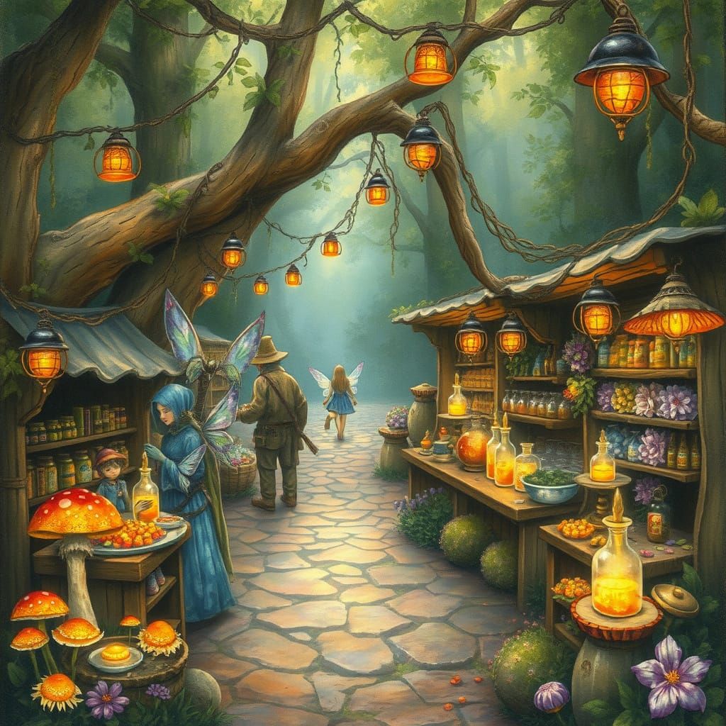 Enchanted Fairy Market in Hidden Grove: Painterly Style