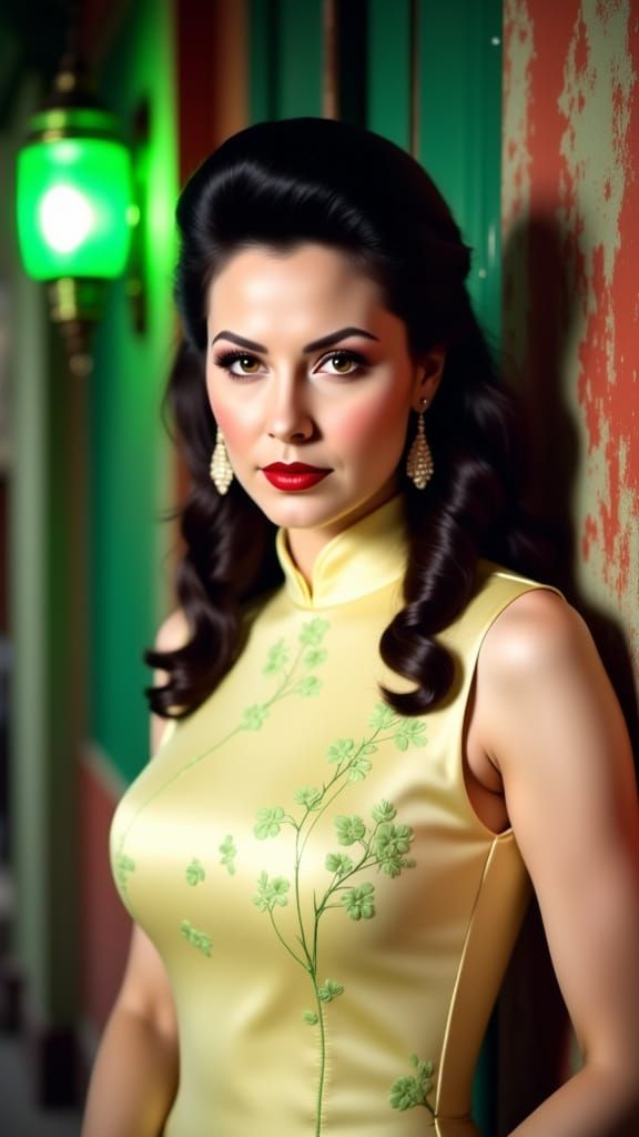 Gothic Beauty Portrait of Sauvanne in Yellow Cheongsam