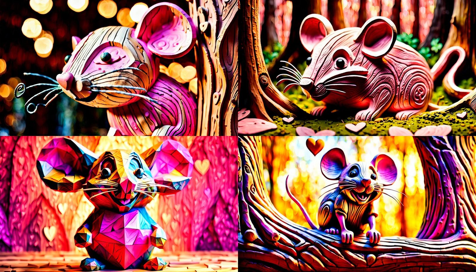 Pink Wood Carving of a Giant Mouse