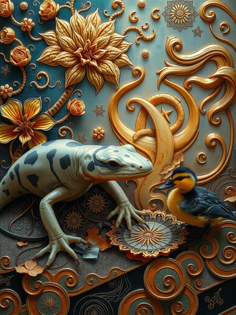 Axolotl and Duckling in Dreamlike Surrealism