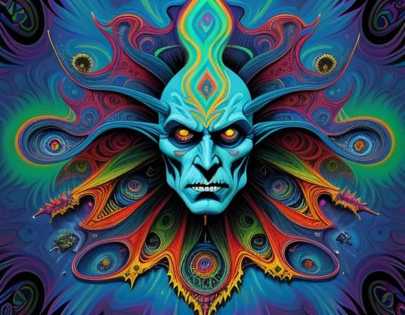 Cosmic Hippy King in Vibrant, Psychedelic Abstraction