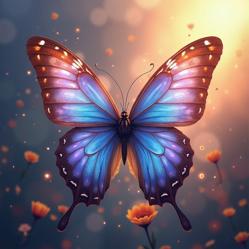 Intricately Detailed Butterfly Illustration with Whimsical B...