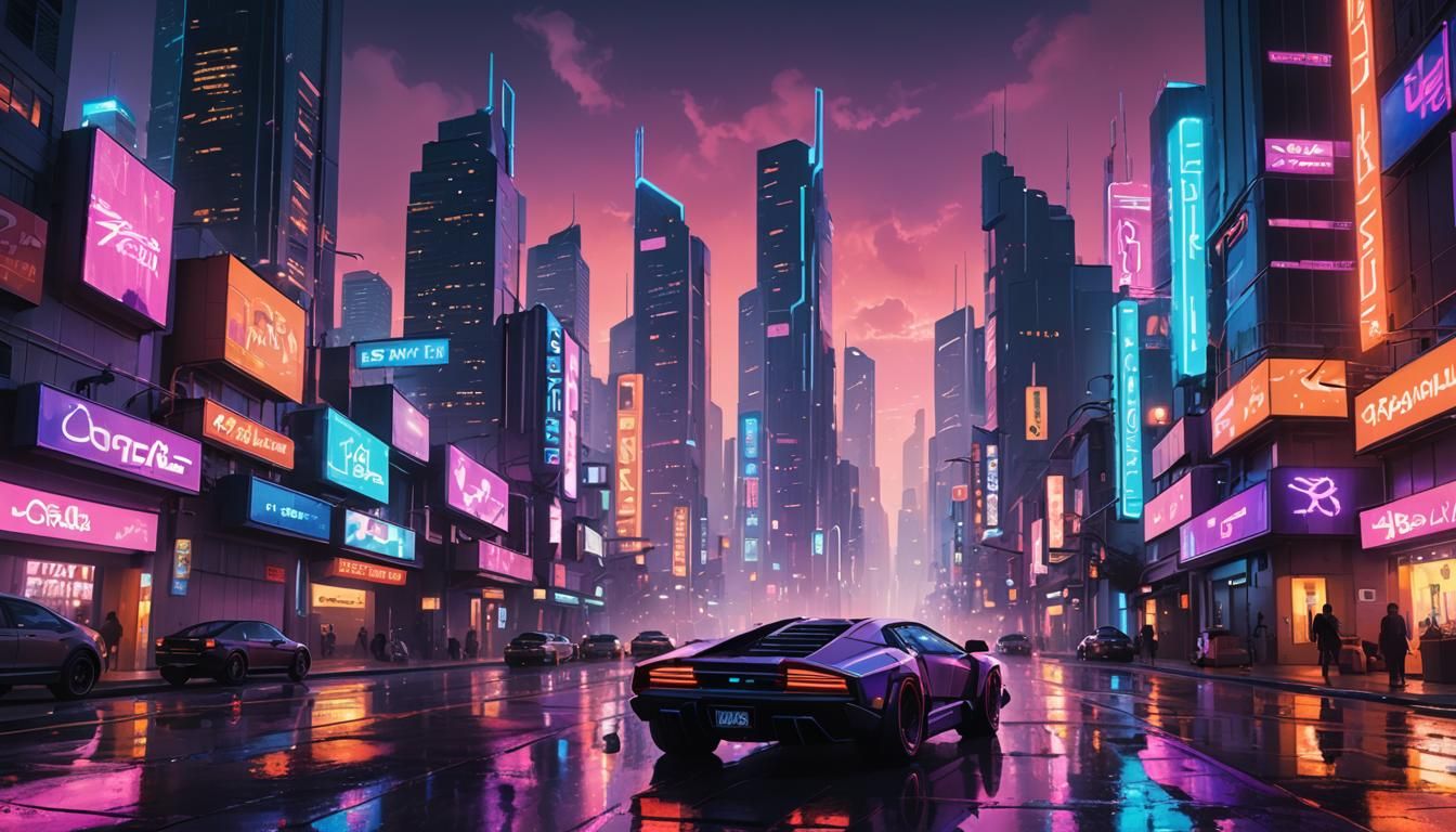 Cyberpunk Los Angeles Cityscape at Dusk