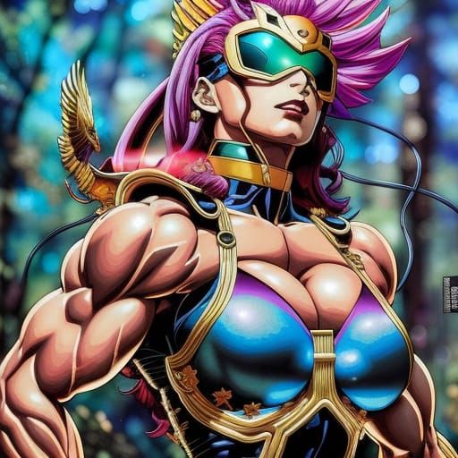 Anime Muscle Woman Surrounded by Flowers