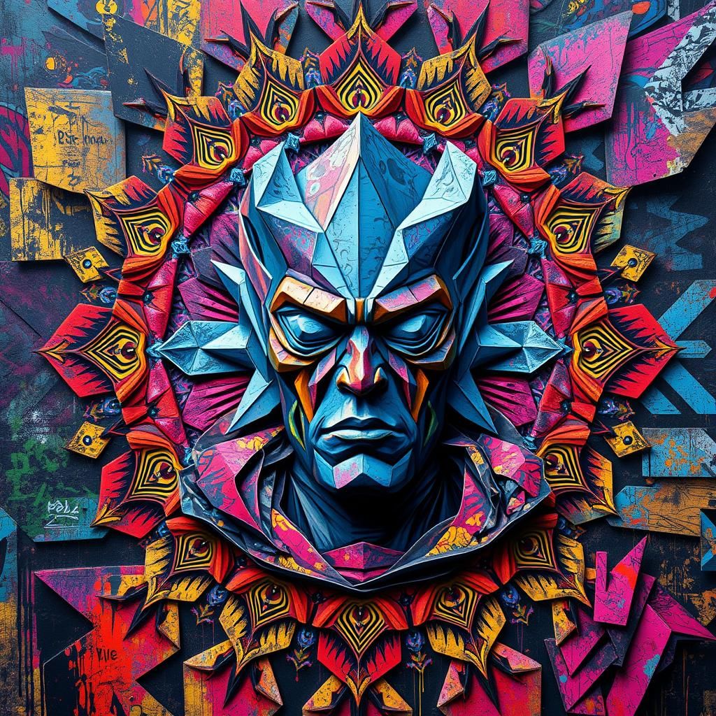 Vibrant Techno Mandala Graffiti Art in Polychromatic Hues
