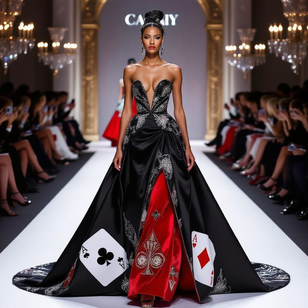 Avant-Garde Fashion Runway with Playing Card Haute Couture