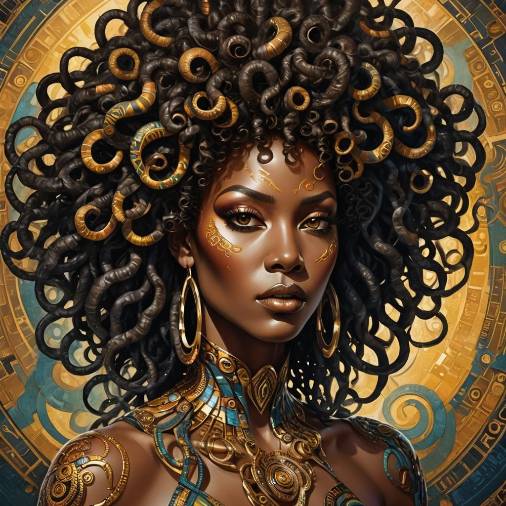 Afro-futuristic Medusa in Hyperrealistic Digital Painting