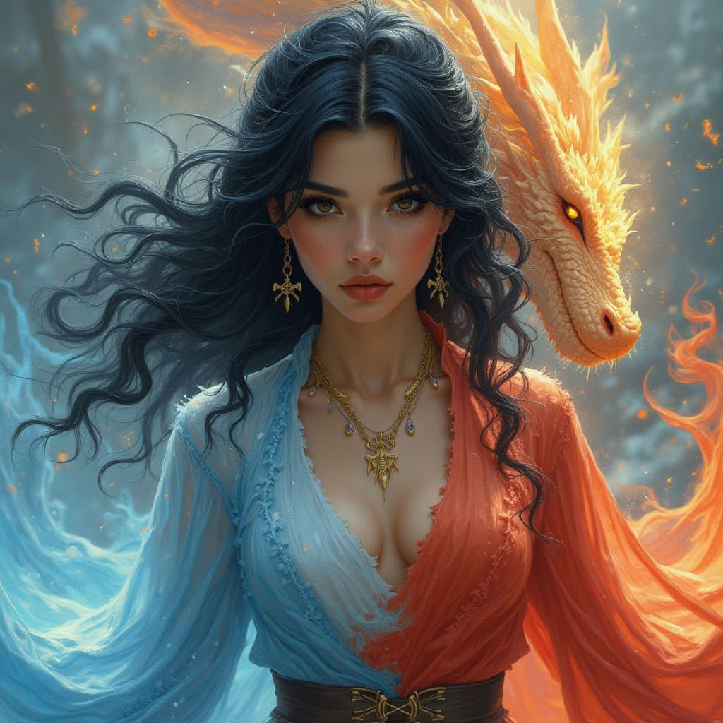 Dragon Woman: Ice and Flames Fantasy Art