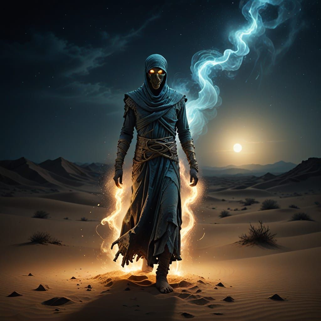 Ethereal Mummy in Desert Night