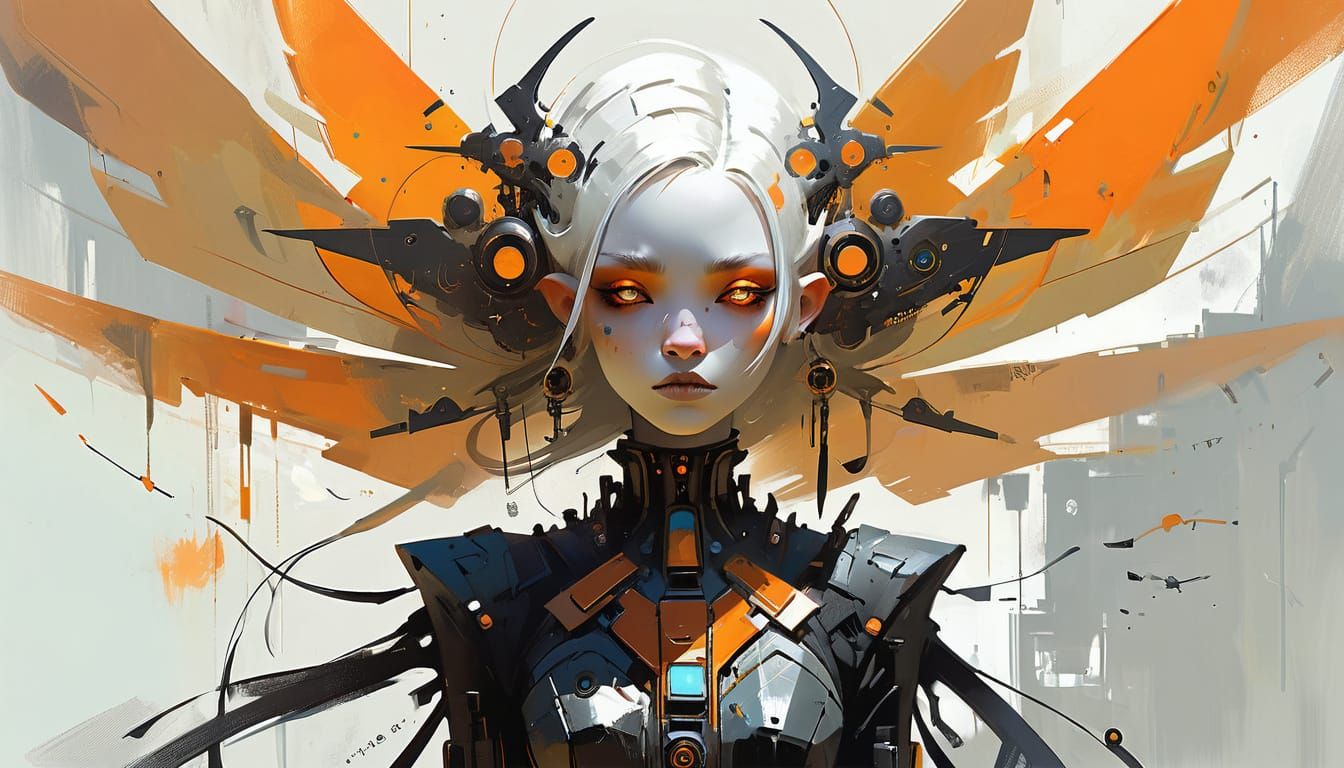 Gothpunk Angelic Fairy with Orange and Metallic Accents