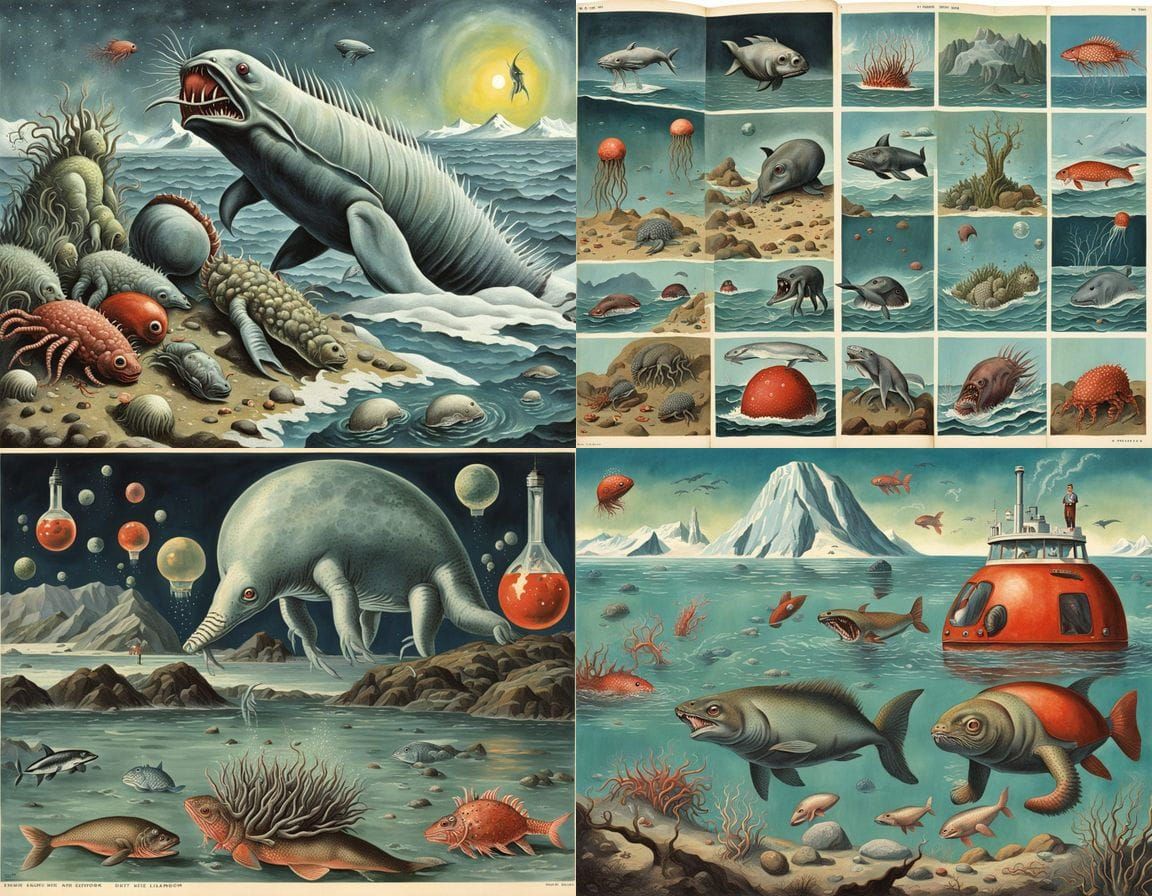 Surreal Arctic Laboratory Scene in Whimsical Ladybird Book S...