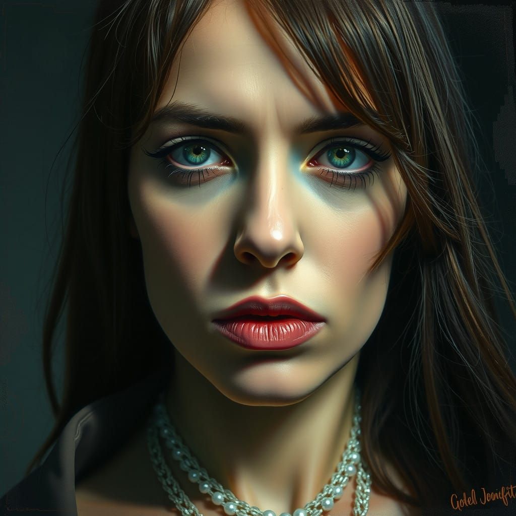 Expressive Portrait of a Brooding Woman in Oil Painting Styl...